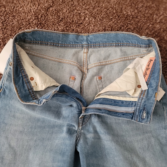 Acne Studio Light Blue Straight Leg Jeans with Subtle Fading | Size 28 X 32 - Picture 8 of 15